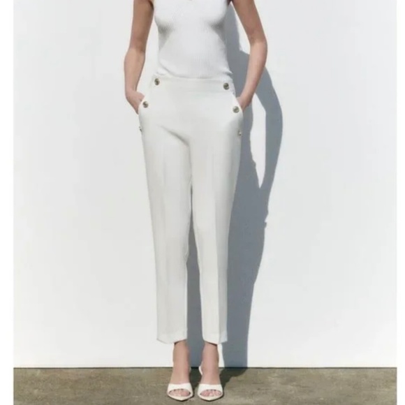 Zara Straight Leg Pants with Metallic Buttons - Picture 1 of 4